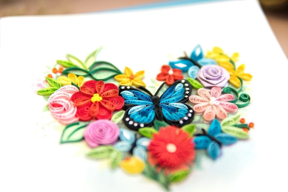 3D квиллинг поздравительная открытка сердце день рождения мама юбилей любовь Валентина - Изображение 2 из 4