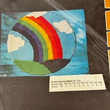 VTG 70s Rainbow Clearing Skies 36" Dia.  Latch Hook Rug Kit Canvas