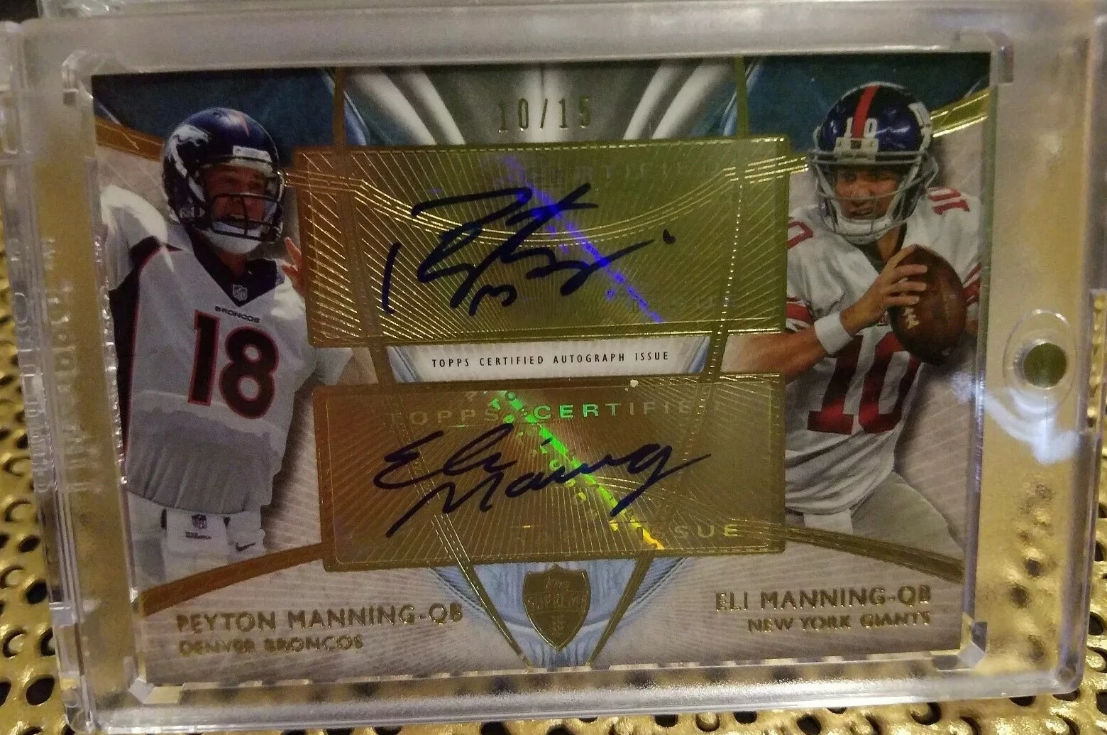 DOUBLE AUTOGRAPHES PEYTON MANNING ELI MANNING 2014 TOPPS SUPREME ! #10/15 = EBAY 1/1