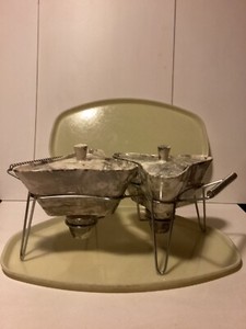Rare Vintage Santa Anita Ware’Mist’ pattern w/2 chafing dish/lids & metal stand