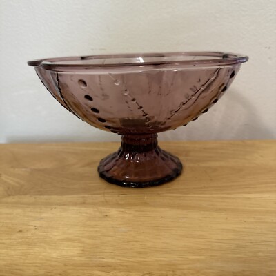 IKEA Amethyst Purple Art Glass Pedestal Candy Dish Tall X  Wide