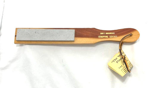 Vintage Arkansas Oilstone Washita 6" x 1 1/2" Stone 7 1/2" Leather Strop #3098