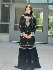 Exclusive Look Chinnon Silk Black Top And Sharara With Dupatta For Women  Girls