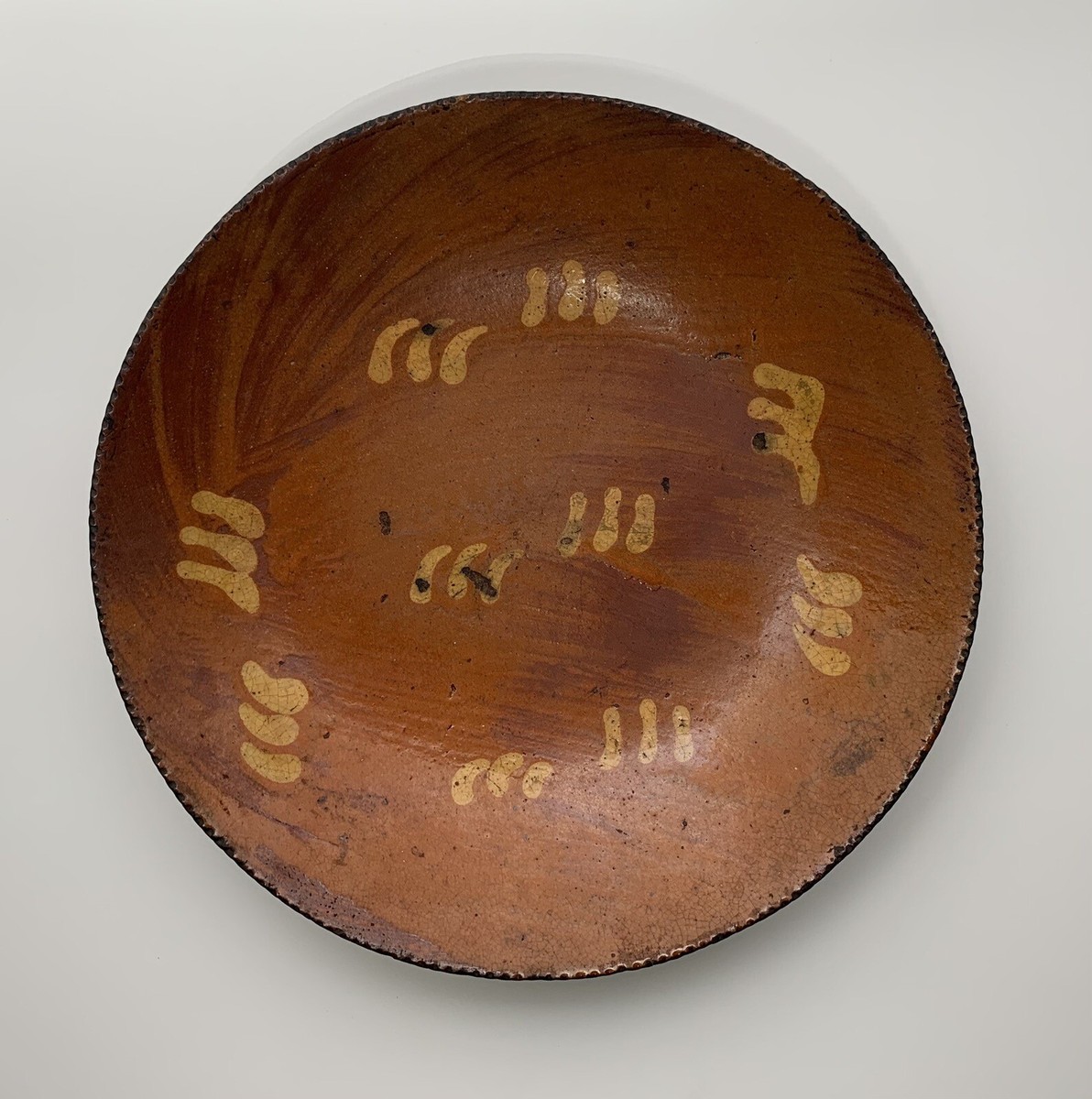 AMERICAN REDWARE POTTERY PLATE NEW JERSEY 19th Century SLIP
