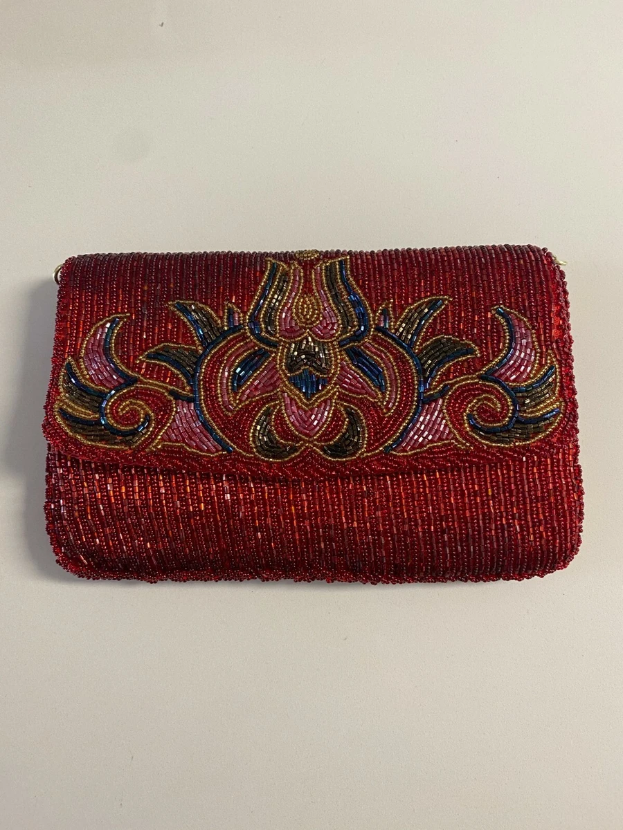 Vintage La Regale Ltd Red Beaded Handbag Purse Made In China