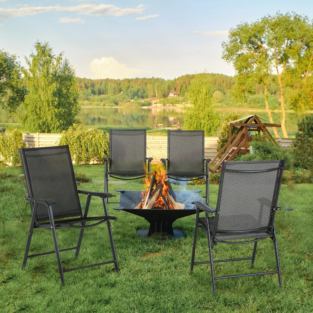 4 PCS Metal Garden Chairs Outdoor Garden Patio Folding Yard