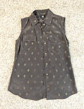 W by Worth Women's Size 2 Brown & Gold Sleeveless Button up Shirt