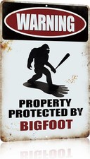 Funny Sasquatch Gift Tin Metal Signs Warning Property Protected by Bigfoot Gifts