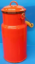 Vintage Enamelware 1 Liter Milk Jug with Wood Handle (Poland) Red Huta Silesia