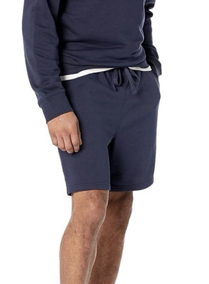 Amazon Essentials Men's Navy Sweat Shorts Drawstring Pockets Cotton Blend Casual
