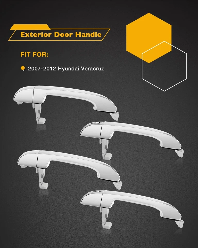4X Chrome Exterior Outside Door Handle LH RH Kit Fit 2007-2012 Hyundai Veracruz Foto 3 de 4