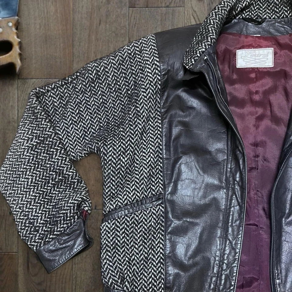 Chaqueta de cuero bombardero vintage años 80 talla mediana marca Learsi Foto 4 de 4