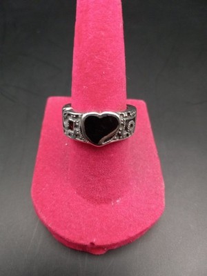 Sterling Silber 925 breiter Ring mit schwarzem Onyx Herz Größe 6,5