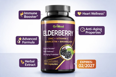 GriMed Elderberry 150 Caps Zinc Vitamin C Quercetin Bromelain Immune Support EXP