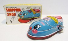 MECHANICAL SNAPPING SHOE VINTAGE TIN LITHO WIND-UP TOY W/ BOX by TPS JAPAN 1960s