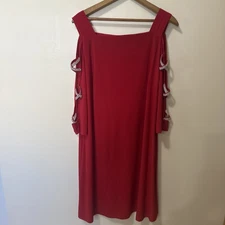 MSK Women's Special Occasion Dress Red W/Silver Sequins Sleeveless Size XL
