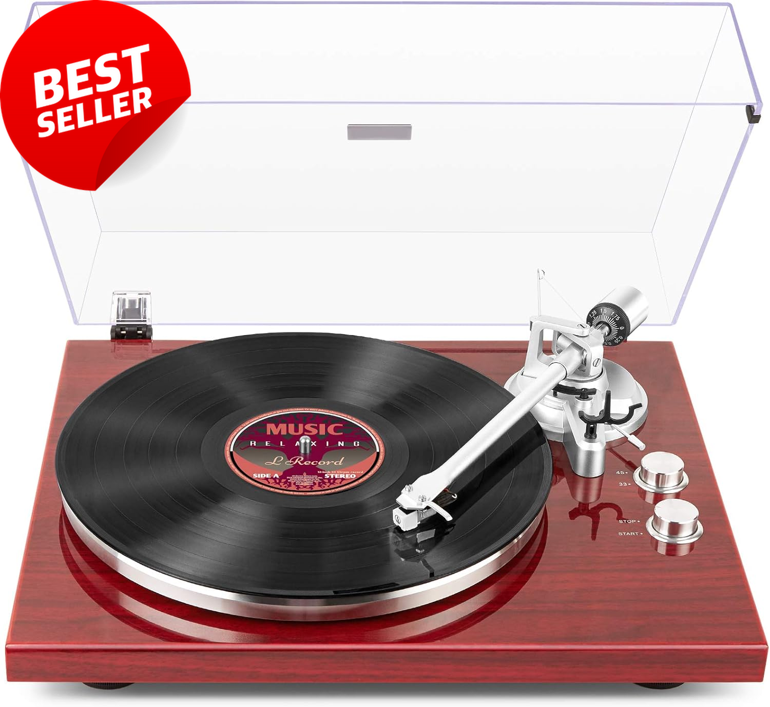 Bluetooth Belt Drive Turntable with Built-In Preamp and USB Output for Vinyl Playback-image