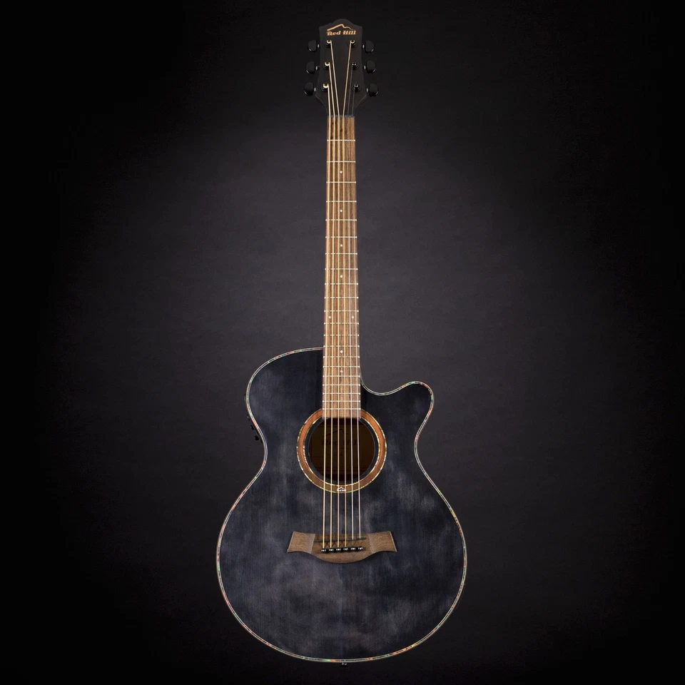 Red Hill Western Vintage Elektrische Gitarre Mini Jumbo Cutaway Schwarz PS-400T - Bild 2 von 4