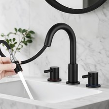 Bathroom Faucet 3 Hole, 8 Inch Widespread 2 Handle Pull Down Bathroom Sink Fa...