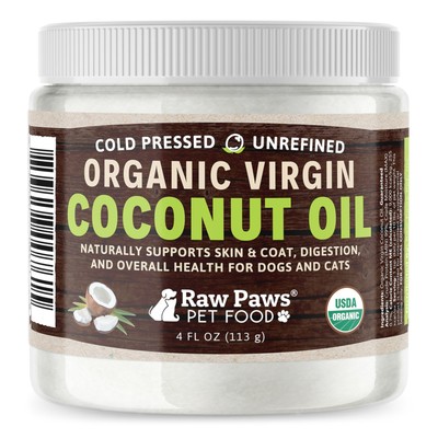 Raw Paws Organic Virgin Coconut Oil For Dogs & Cats, 4-Oz - Supports I