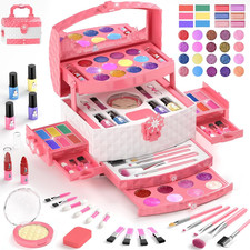 Kids Makeup Set for Girl 56 Pcs Washable Real Cosmetic, Non-Toxic Frozen Toys To