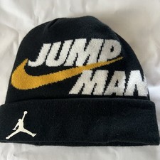 Jordan Jumpman Yellow Swish Logo Black White Youth Boy Winter Hat Beanie Cap