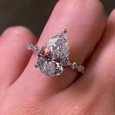 3CT Pear-Cut Lab Created Solitaire Engagement Ring 14K White Gold Plated