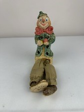 Vintage Ceramic Clown Figurine Shelf Sitter with Cloth Legs