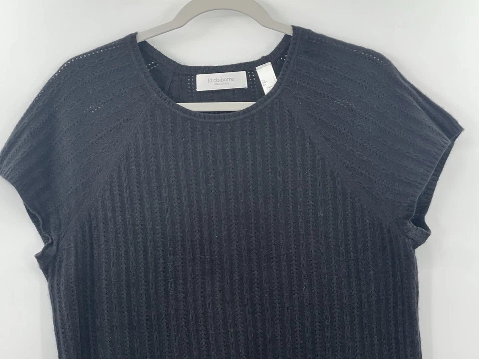 Liz Claiborne Collection Women’s Large 100% Cashmere Black Short Sleeve Sweater - Image 2 of 4