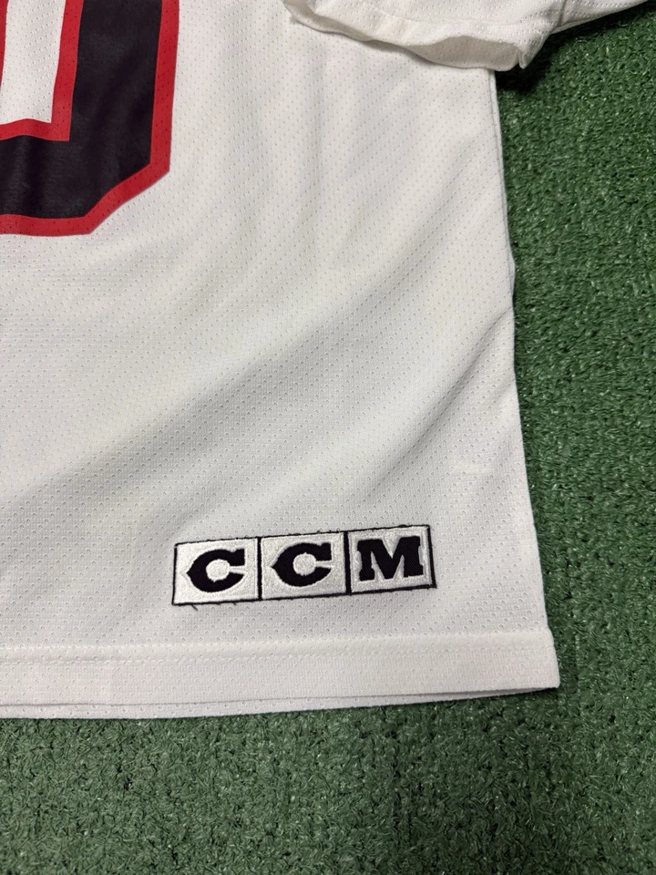 Camiseta deportiva de hockey vintage de los 90 Ed Belfour Blackhawks CCM para hombre talla XL blanca marcada por la NHL Foto 3 de 4