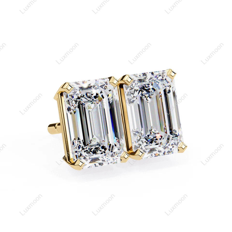 2.40 Ct Emerald Cut Lab-Created Diamond Stud/Pushback Earring 10K Yellow Gold - Image 2 of 4