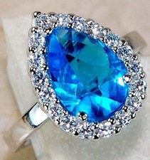 3CT Blue Topaz  White Topaz 925 Solid Sterling Silver Ring Jewelry Sz 6 UB3-7