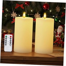 White 3x6 Inch Flameless Candles Battery Operated with Remote D3"xH6"6"-White