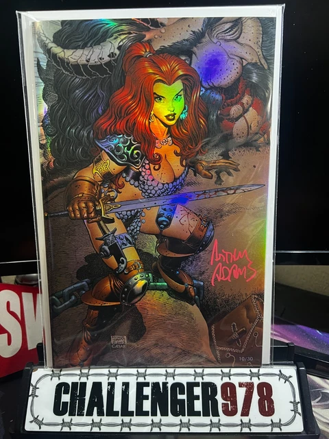 RED SONJA #1 Art Adams FOIL VIRGIN SIGNED w/COA + Toploader #10/30