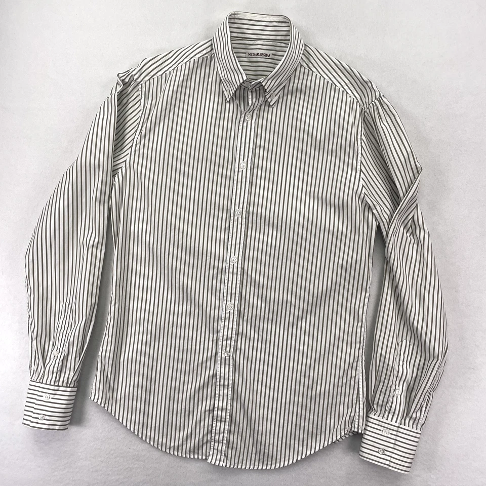 Camisa Michael Bastian Para Hombre 15.5 39 Blanco Verde Rayas Abotonada Italia Lujo Foto 2 de 4