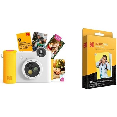 KODAK Smile+ Instant Camera & Printer Bundle, Case, Album, Zink Paper - White