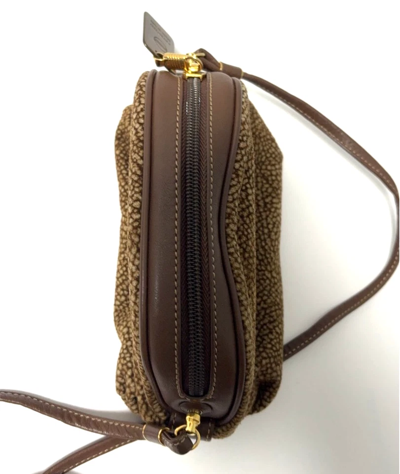 Vintage Borbonese Redwall Mini Shoulder Bag Suede Leather Birdseye Pattern Brown - Image 3 of 4