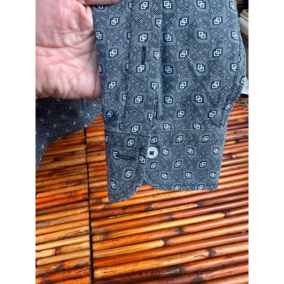 Camisa abotonada de algodón Pima manga larga geométrica azul Georg Roth para hombre talla M Foto 3 de 4