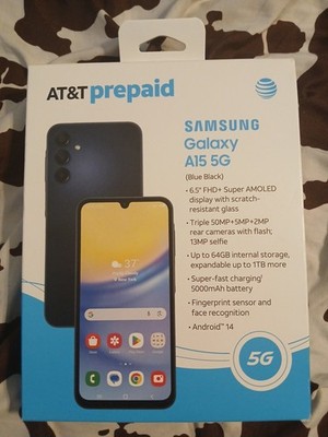  NEW  AT&T Samsung Galaxy A15 5G 64GB  Prepaid Smartphone Blue-Black