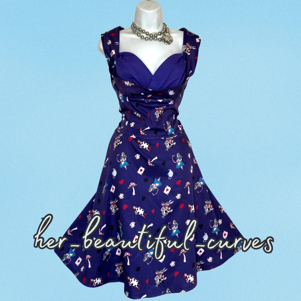 VESTIDO DE FIESTA LINDY BOP ALICIA EN EL PAÍS DE LAS MARAVILLAS AÑOS 50 ESTILO VINTAGE OCASIÓN TALLA 18 Foto 4 de 4