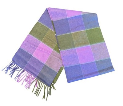 JOHNSTONS Of Elgin Lilac Purple Plaid Cashmere Scarf Made In Scotland 68x10