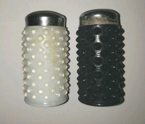 Vintage FENTON Milk Glass Hobnail Black & White Salt & Pepper Shakers