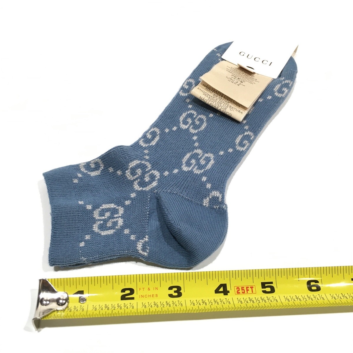 Gucci GG Monogram Lamé Ankle Socks -Periwinkle Blue -Size L