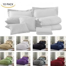 10 Piece Plaid Queen Comforter Set Bed in a Bag Bedding Down Alternative Quilt