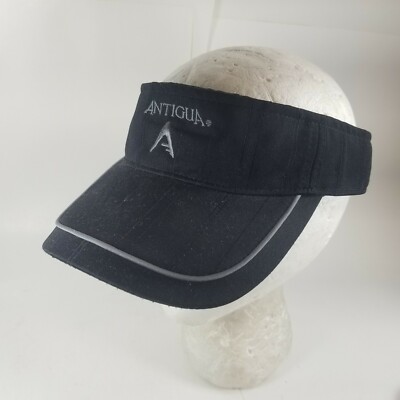 Black Antigua Golf Visor Cap Hat Logo Adjustable Strap Strapback