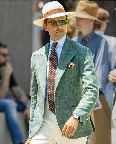 Hot Summer Green Linen Men Suits Jacket 