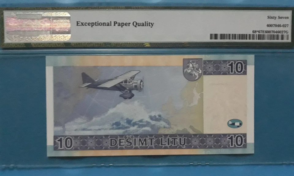2007 Lithuania 10 Litu PMG67 EPQ SUPERB GEM UNC <P-68*> "Replacement" - Image 2 of 2