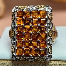 Natural 4.25ctw AAA Madeira Citrine 18k Yellow Gold Sterling Silver Ring Size 7
