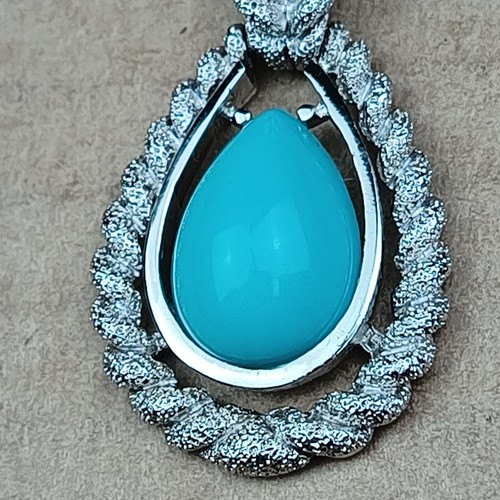 Vtg Avon Blue Faux Turquoise Teardrop Necklace Texture Silver-Tone Double Strand - Picture 4 of 16