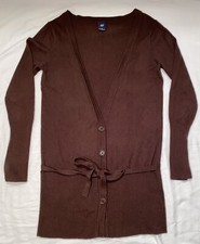 GAP Women's Long Sleeve Brown Cardigan size Medium w/ Buttons  Tie